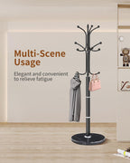 Snaikor Metal Coat Rack Freestanding, Sturdy Coat Rack Stand with Natural Marble Base, Modern Black Coat Racks Tree Hats Hanger Holder Stand for Entryway, Hallway, Office(12 Hooks)