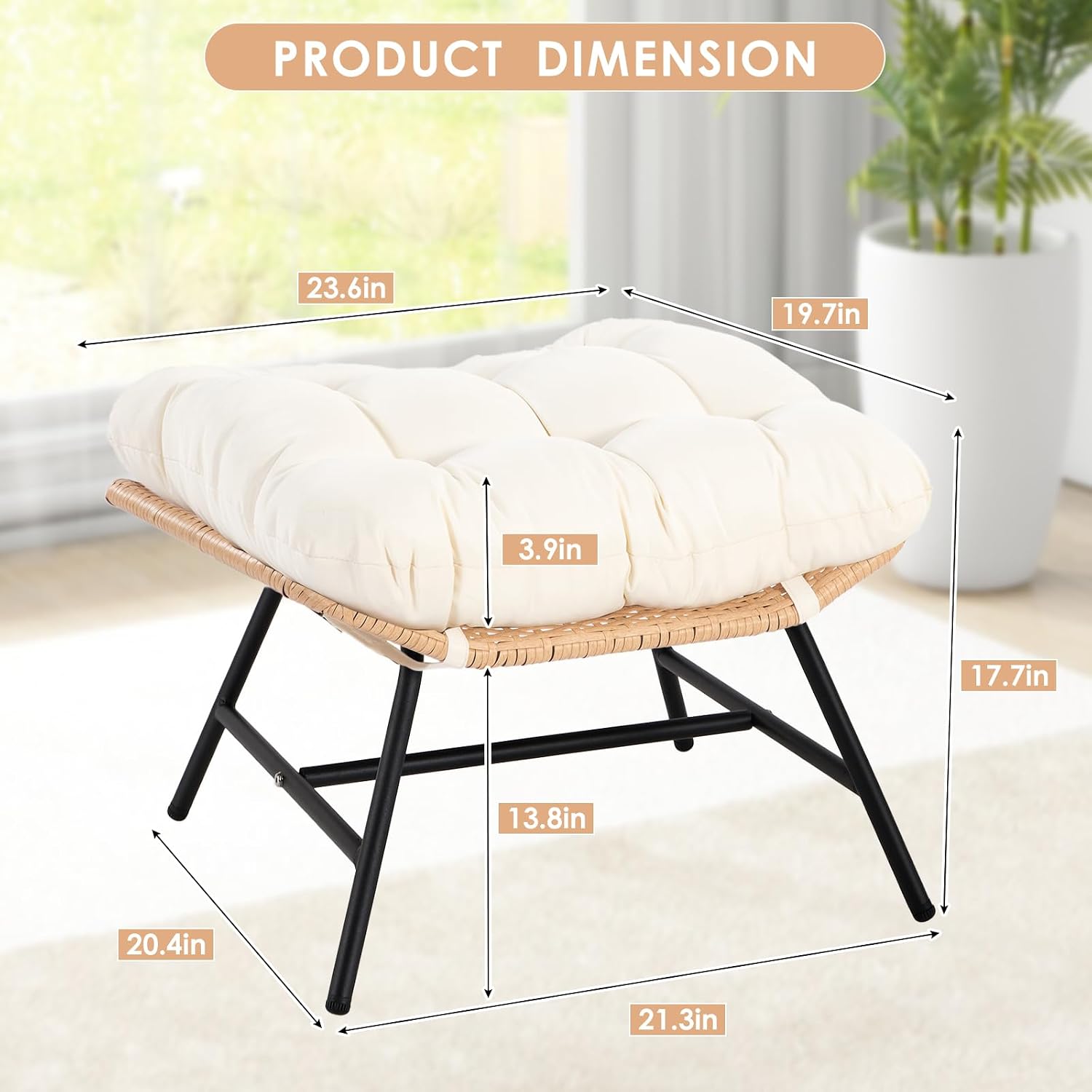 RADIATA Ottoman Set of 2 for Patio, Cushioned Wicker Footstool Ottomans, Rattan Foot Rest for Outdoor Chair Egg Chair, 2-in-1 Foot Stool for Living Room Bedroom Porch Deck Garden Balcony, Beige