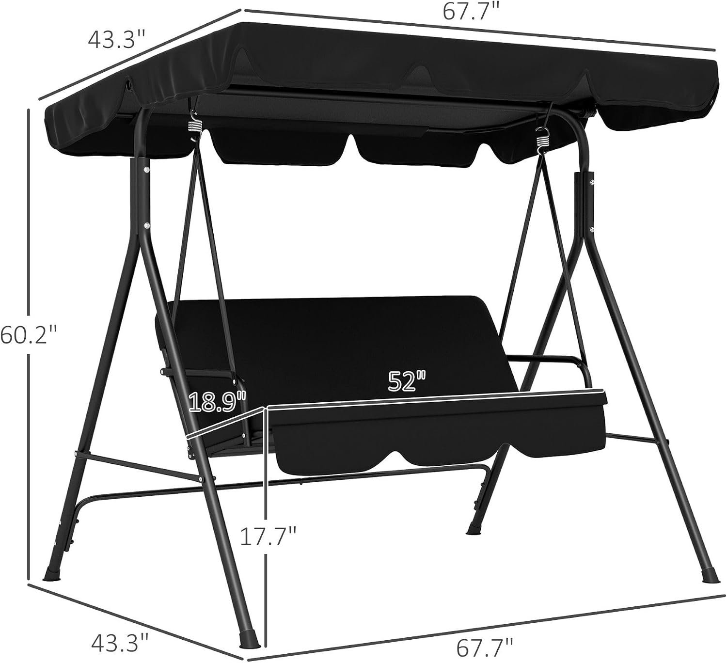 3 Person Outdoor Porch Swing with Canopy