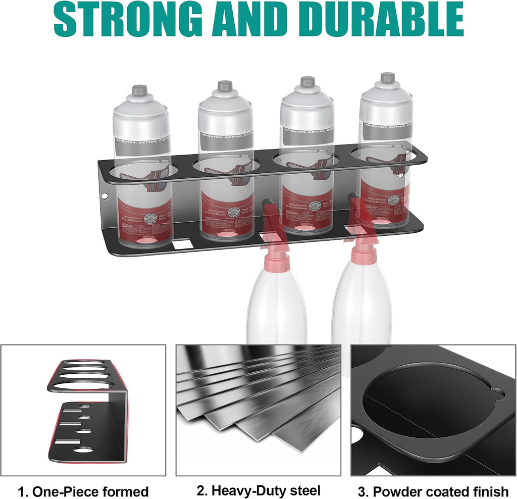 EVERHANGER Spray Can Holder, Wall Mount Spray Bottle Storage Rack Heavy Duty Spray Paint Bottle Organizer for Garage & Home, 16 Can Holes