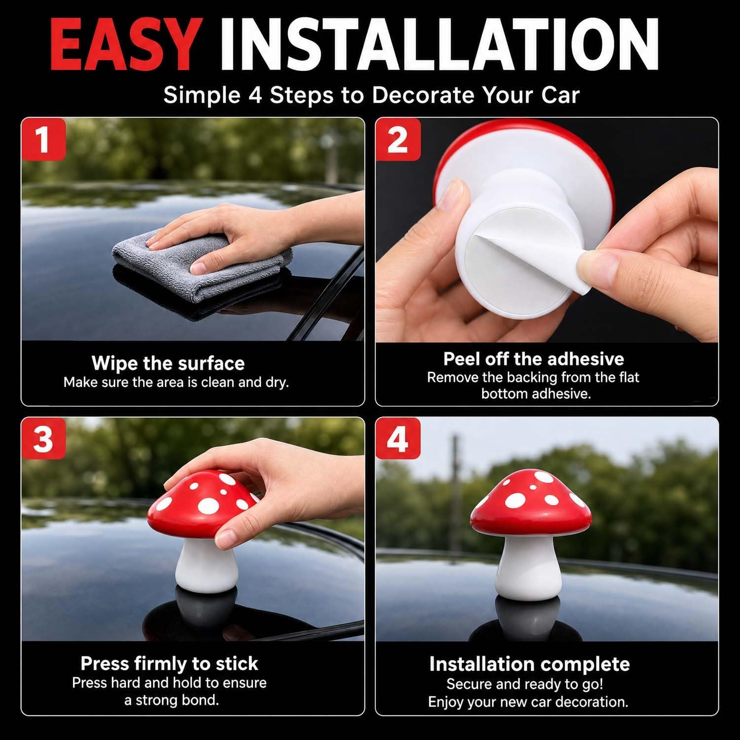 Car Red Mushrooms for Car Roof Deco 3D Cute Big Mushrooms Car Sticker for Garden Dog House