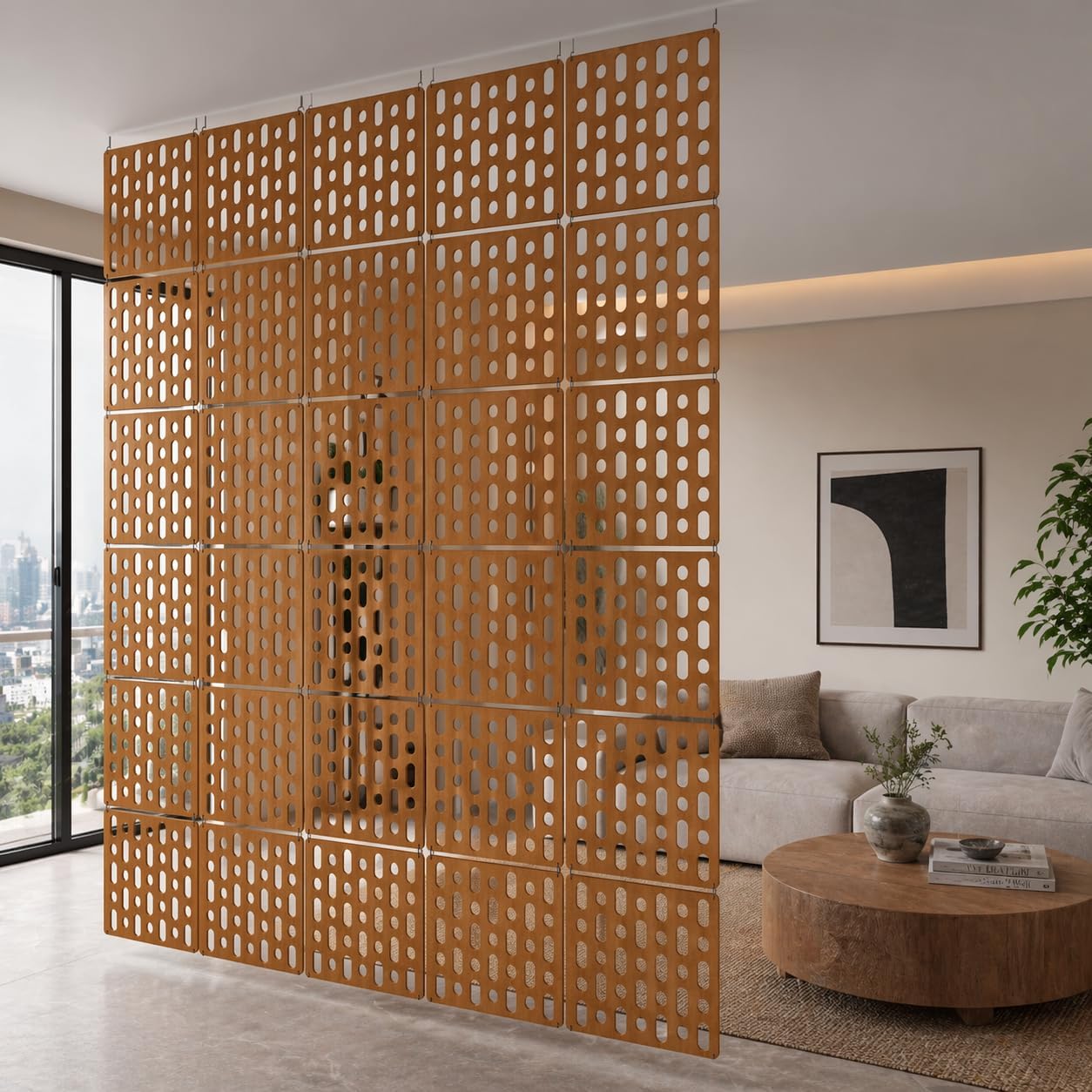 Teak Hanging Room Divider Panels, Set of 12