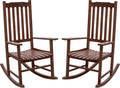 Flamaker Acacia Wood Patio Rocking Chair Set of 2, High Back and Widen Armrest for Adults, Solid Wood Porch Rocking Chair for Lawn, Garden, Backyard (Brown)