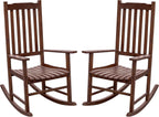 Flamaker Acacia Wood Patio Rocking Chair Set of 2, High Back and Widen Armrest for Adults, Solid Wood Porch Rocking Chair for Lawn, Garden, Backyard (Brown)