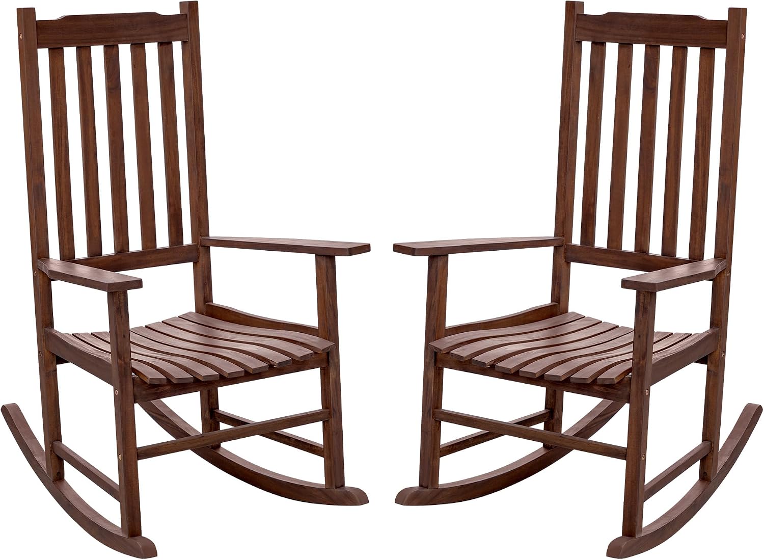 Flamaker Acacia Wood Patio Rocking Chair Set of 2, High Back and Widen Armrest for Adults, Solid Wood Porch Rocking Chair for Lawn, Garden, Backyard (Brown)
