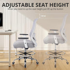Office Drafting Chair, Tall Height Adjustable Ergonomic Office Chair with Footrest, High Back Desk Chair with Flip-up Armrests and Lumbar Support