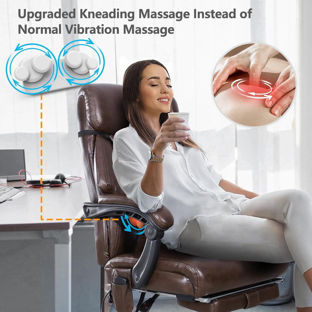 Kneading Massage Executive Office Chair, 3D Back Massage Heated Office Desk Chair with Reclining Backrest, Footrest & Height Adjustment