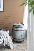 Drum Side Table with Removable Lid, 22.5x22.5x26 Inch Iron End Table with Storage for Living Room, Bedroom, Farmhouse Decor
