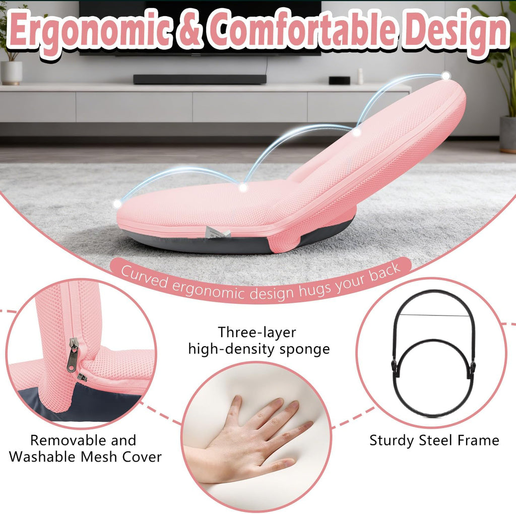 Floor Chair Floor Cushion Folding Padded Gaming Chair Adjustable 5-Position Floor Seat with Back Support for Kids Adult Great for Gaming Reading Meditating