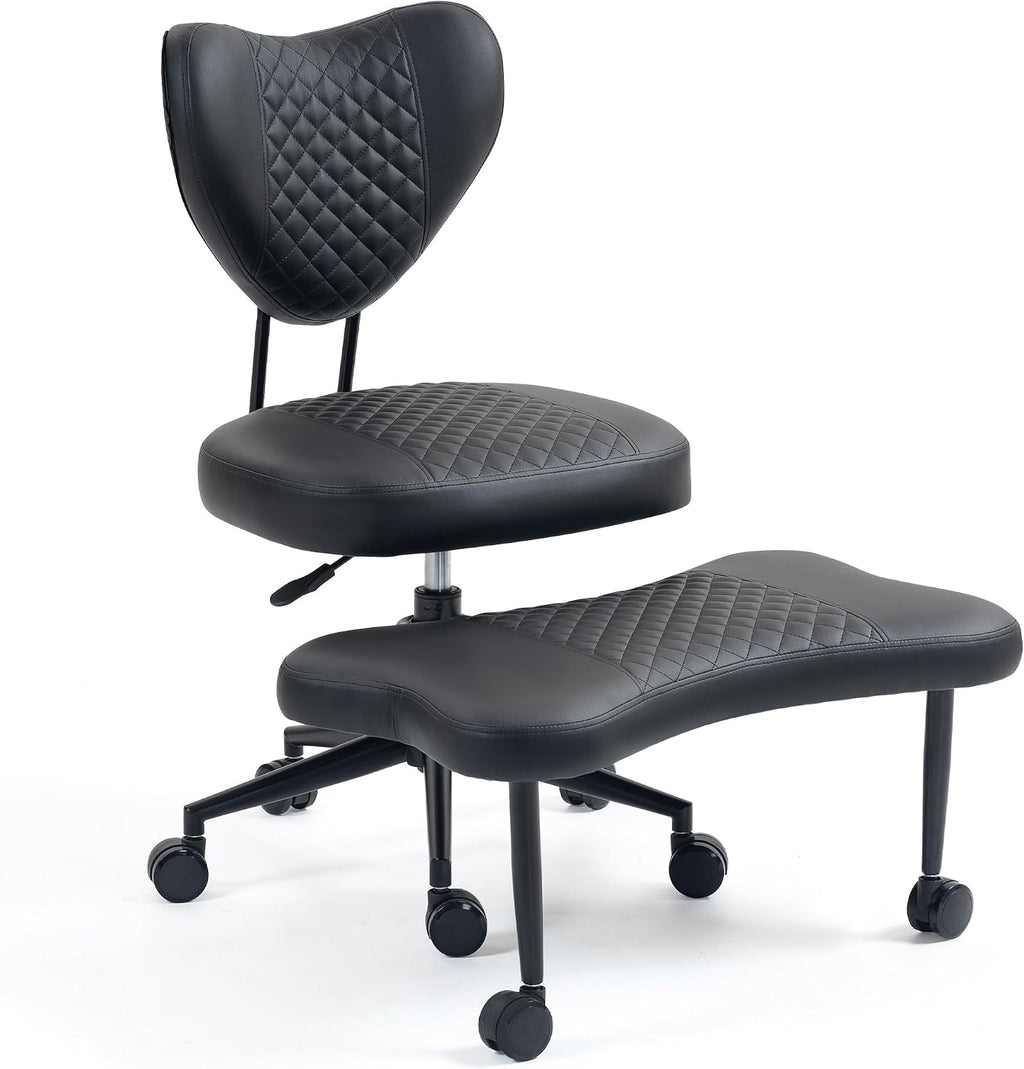Cross Legged Ergonomic Office Chair, ADHD Meditation Chair with Lumbar Support and A Height-Adjustable Yoga Kneeling Seat Cushion, Velvet for Home Office, High Hntensity Office Work (Black)