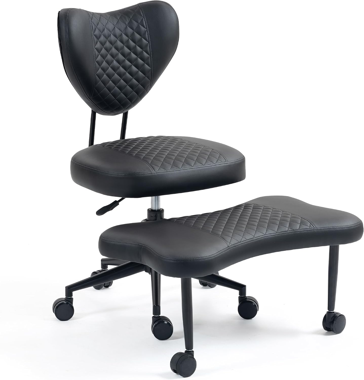 Ergonomic Meditation Chair with Lumbar Support, 360° Swivel Base and Adjustable Seat Cushion, Black PU Leather for Yoga Office, 300 lb Capacity