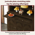 Chinese Style Wooden Prayer Altar Table with Storage Cabinet and Drawer, Buddha Shrine Display Stand, Buddhist Side Table for Living Room (Walnut-102cm)