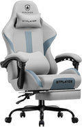 GTPLAYER Gaming Chair with Foot Rest & Pocket Spring Cushion, Breathable Fabric for Home Office Desk, Ergonomic High Back Computer Chair with Headrest & Lumbar Support, Gray