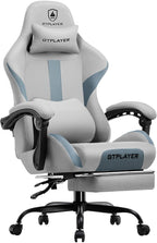 GTPLAYER Gaming Chair with Foot Rest & Pocket Spring Cushion, Breathable Fabric for Home Office Desk, Ergonomic High Back Computer Chair with Headrest & Lumbar Support, Gray