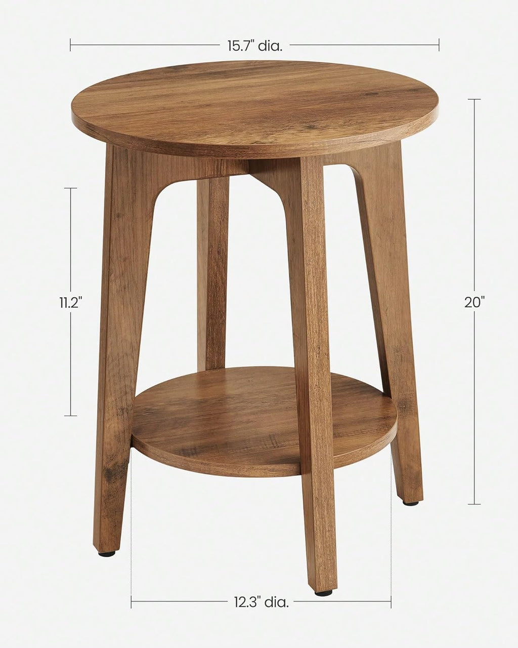 Round End Table with Lower Shelf, Particleboard, Grey and Brown, 15.8x19.7 Inch, 2-Tier Storage, Modern Style, Space-Saving Nightstand