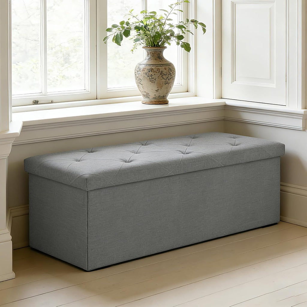 43 Inch Foldable Storage Ottoman Bench,with 35 Gallon Hidden Storage,Folding Foot Rest Ottoman,End of Bed Bench,660lbs Load Capacity,Easy Assemble for Living Room,Bedroom,Entryway