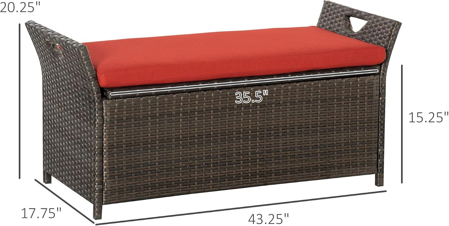 27Gallon Rectangular Polyethylene Rattan Storage Bench Red Stackable Durable Weather Resistant Outdoor Heavy Duty with Lid