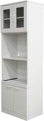 KB Designs - 71" Wood/Glass Kitchen Storage Pantry, Microwave Cabinet, White