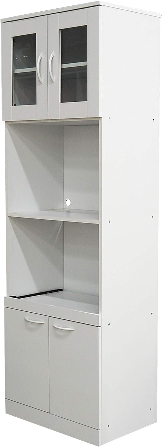 KB Designs - 71" Wood/Glass Kitchen Storage Pantry, Microwave Cabinet, White