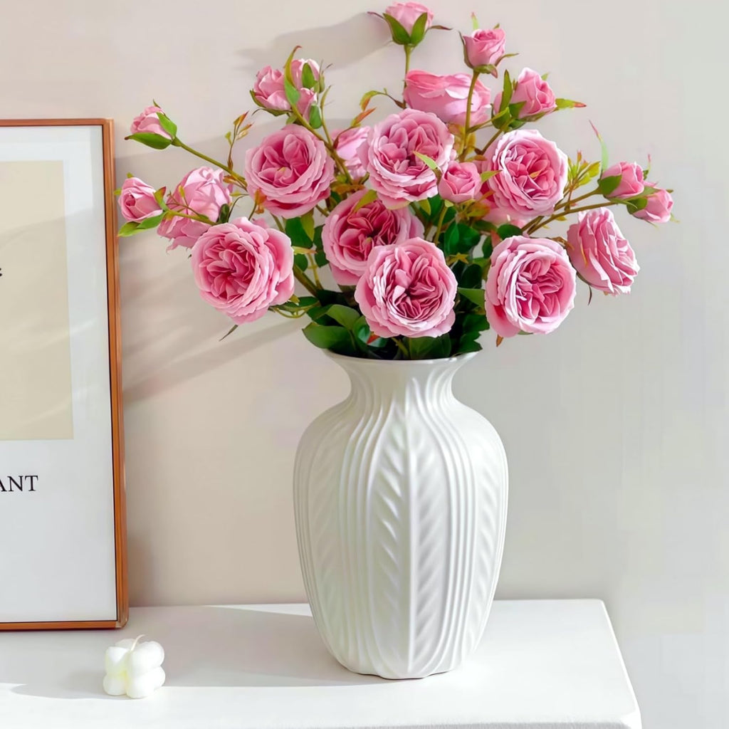 Lvases Matte White Ceramic Flower Vase, 10 Inch Unique Wheat Ear Textured Modern Large Vases for Trendy Home Decor Living Room Entryway Shelf Office Rustic Table Centerpiece (Matte White)