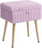 SONGMICS Vanity Stool Chair Faux Fur with Storage, Vanity Bench, Metal Legs, Adjustable Feet, for Living Room, Bedroom, Makeup Room, Light Lilac ULOM505PZ02