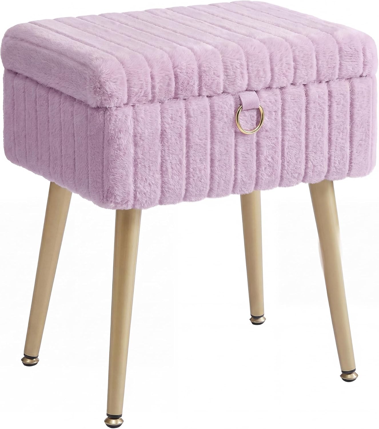 SONGMICS Vanity Stool Chair Faux Fur with Storage, Vanity Bench, Metal Legs, Adjustable Feet, for Living Room, Bedroom, Makeup Room, Light Lilac ULOM505PZ02