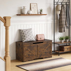 FDW 39.4 Inches Storage Bench, Retro Wooden Storage Benches with Safety Hinge, Entryway Storage Bench Supports 300 lb, Toy Chest Organizer, Easy Assembly for Entryway, Living Room, Brown