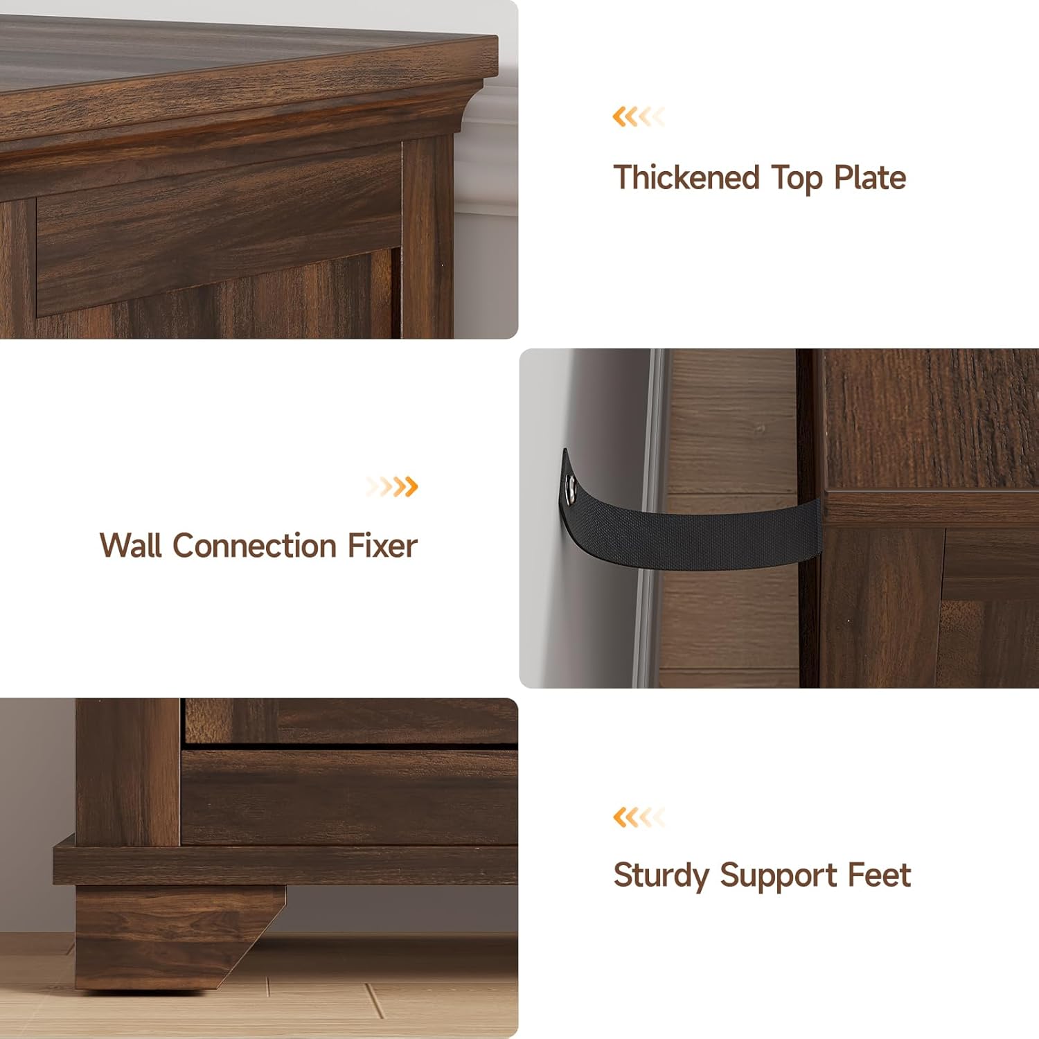 ONBRILL 63 Inch Buffet Cabinet with Storage, Large Sideboard Cabinet with 4 Carved Doors, Modern Credenza Storage Cabinets w/Adjustable Shelves for Kitchen, Living Room, Brown