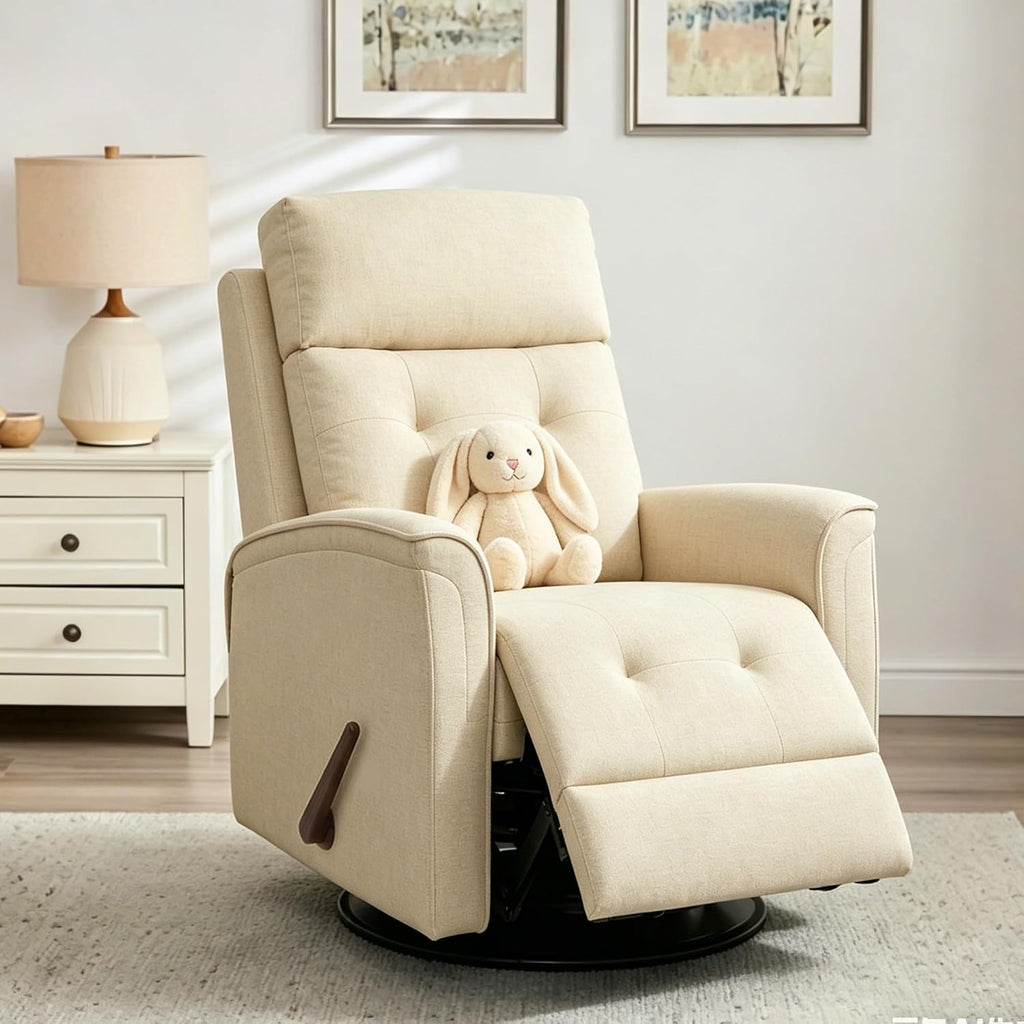360° Swivel Glider Rocker Recliner Chair, Manual Reclining Sofa for Adults, Nursery Rocking Chiar for Nursery Room, Living Room and Bedroom, Small Recliners for Small Spaces,Beige
