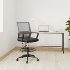 Drafting Chair Tall Office Chair Adjustable Swivel Rolling Mesh Height with Lumbar Support Arms Footrest Mid Back for Adults Standing Desk Drafting Stool (Grey)