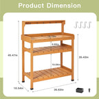 Frogprin Potting Bench Table, Extra-Large Outdoor Garden Potting Bench (HDPS) with 9 Hooks, All-Weather Garden Table Work Station, No Rust, No Fade, No Break (Teak, 35.6''X16.5''X45.5'')