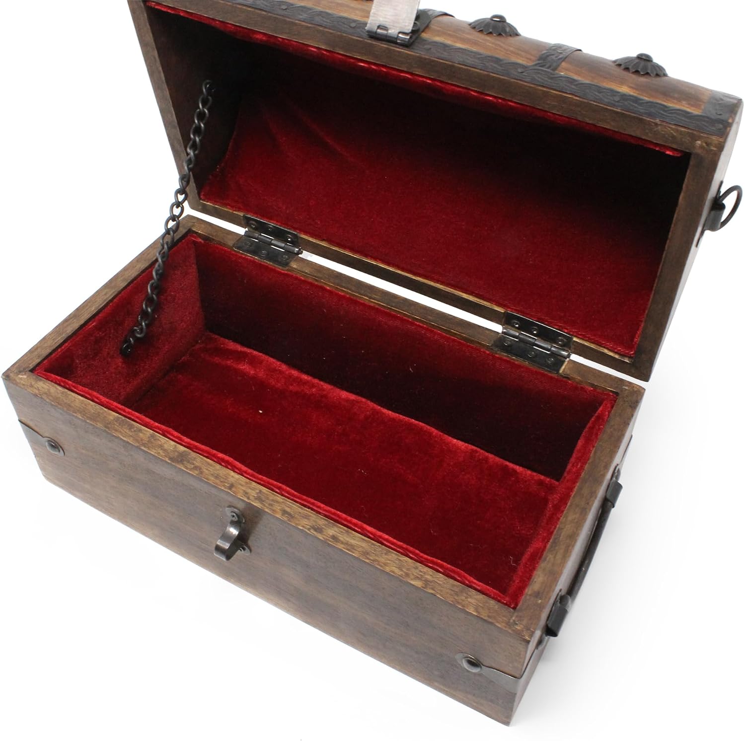 Nautical Cove Wooden Treasure Chest with Padded Velvet Lining and Antique Lock with Skeleton Keys (Medium 11x6x6.5) – Luxury Wood Pirate Chest, Decorative Wooden Keepsake Box