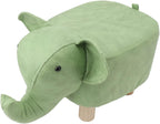Focket Animal Footstool, Cute Elephant Shaped Ottoman Soft Padded Cushion Non Slip Feet Upholstered Kids Footstool with Premium Pine Wood Frame for Bedroom Living Room Entryway (Green)