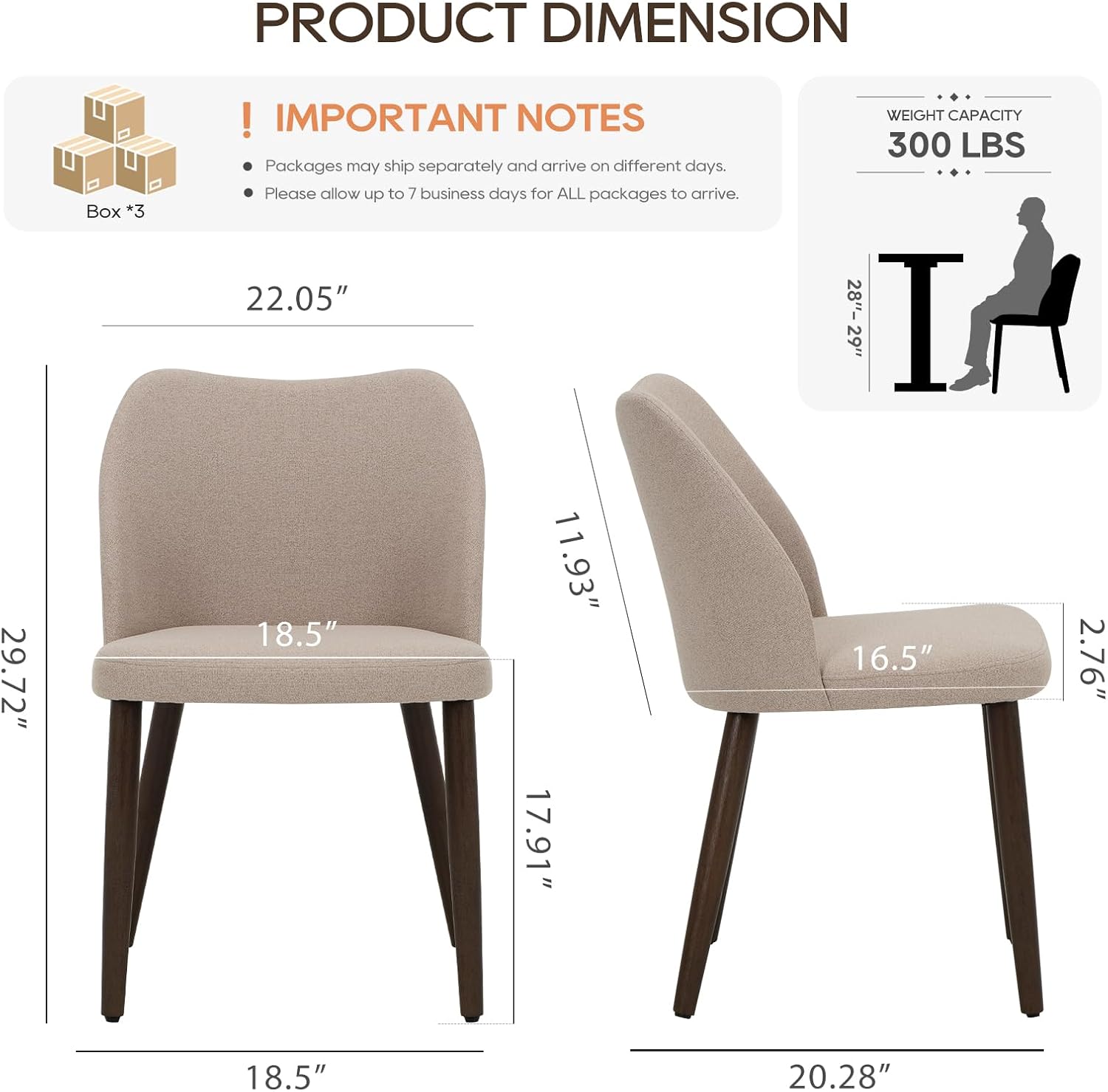 MALOL Dining Chairs Set of 6, Upholstered Fabric Kitchen Chairs with Curved Back, Padded Seat and Solid Wood Legs, Modern Dining Chair for Kitchen Dining Room, Camel