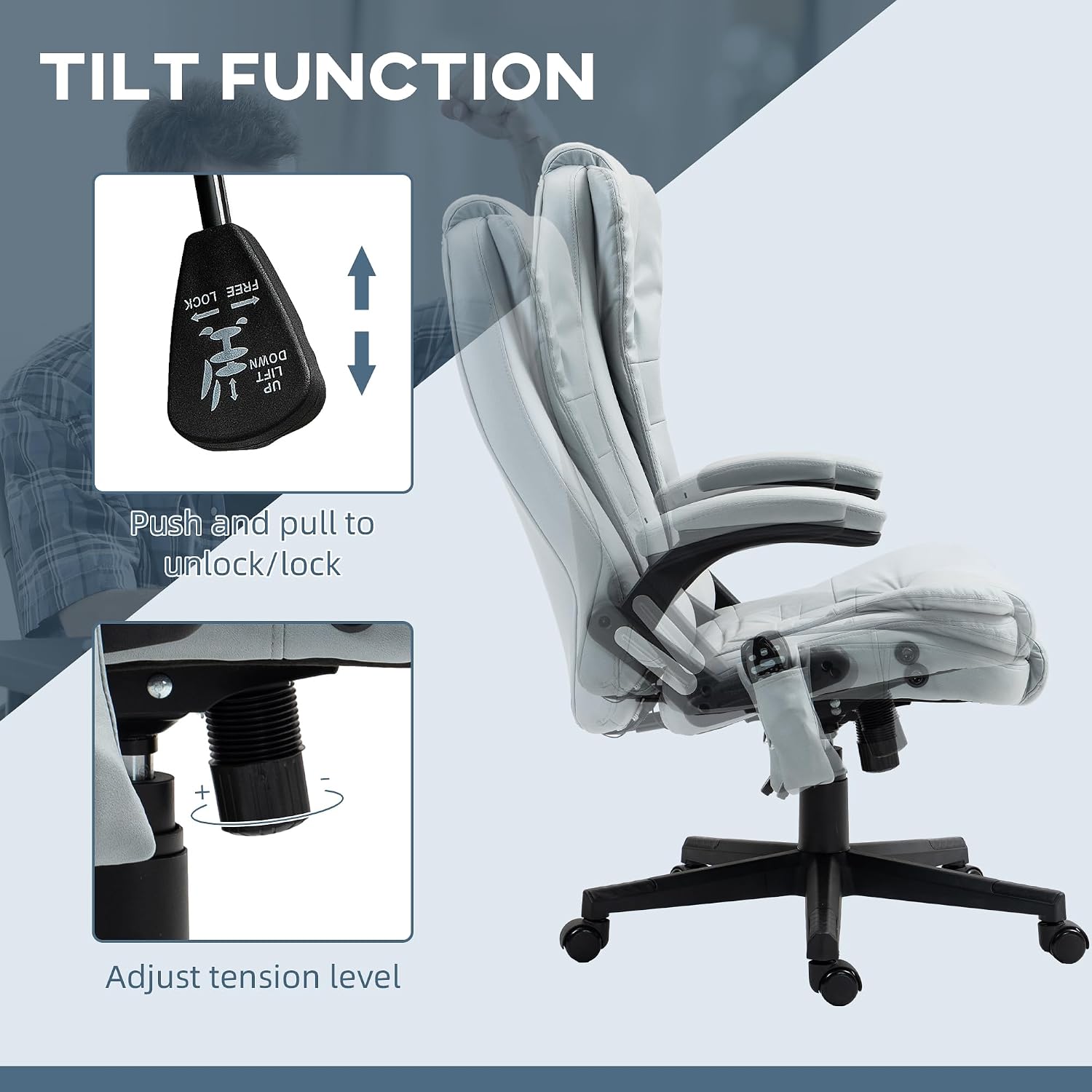 Vinsetto 6 Point Vibrating Massage Office Chair with Heat, Microfiber High Back Executive Office Chair with Reclining Backrest, Padded Armrests and Remote, Light Gray
