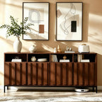 COCO DESIGN 70" Large Buffet Sideboard Cabinet with Power Outlets & Adjustable Shelves, Modern Farmhouse Accent Storage Credenza Console for Kitchen, Living Room, Walnut