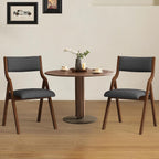 Folding Upholstered Dining Chairs 2-Piece Set,Dark Grey+Walnut | Upholstered with padded seat and backrest, Solid Wood legs, Modern Side Chair, No Assembly Required,Foldable & Space-Saving