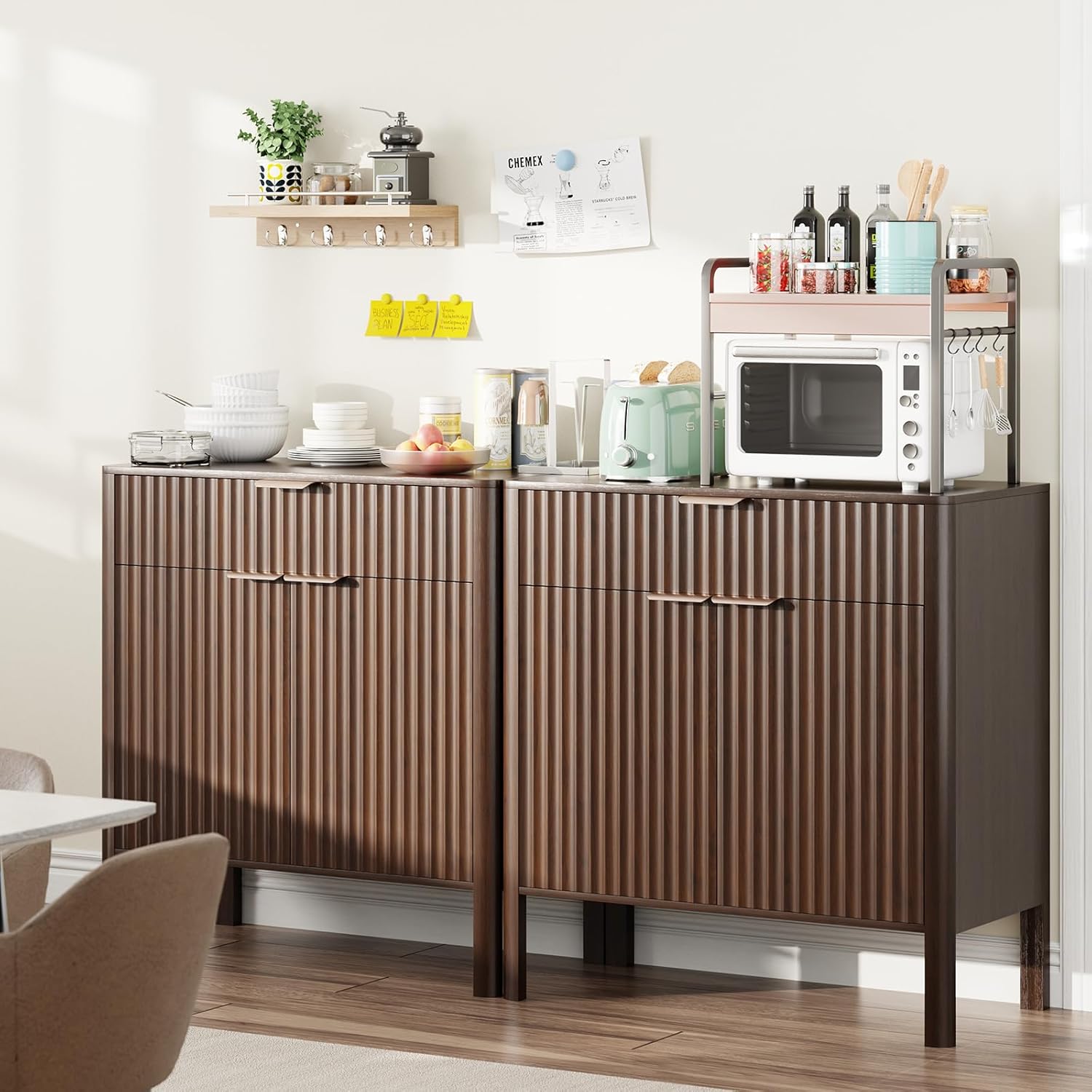 Fluted Buffet Cabinet with Storage - Modern Sideboard Accent Credenza with Doors & Drawer Wood Console Coffee Table Bar Counter for Living Room Kitchen Dining Room Entryway, Easy Assembly 31" Walnut