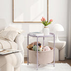 danpinera Round Side Table with Fabric Storage Basket, Small Coffee Table | Metal End Stand with Removable Serving Tray, Modern Nightstand for Small Space, Living Room, Bedroom, Nursery, Light Violet