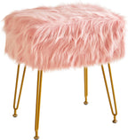 IBUYKE Rectangular Faux Fur Vanity Stool with Storage, Pink WBD022P | Furry Makeup Chair Ottoman Soft Padded Seat Round Footrest Footstools 4 Metal Legs Living Room Bedroom Entryway
