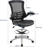 Modway Attainment Vinyl Drafting Chair - Drafting Stool With Flip-Up Arm in Black