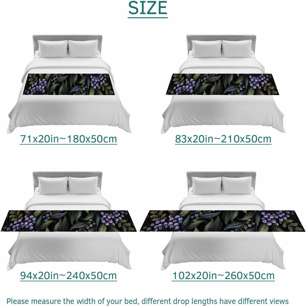 Purple Barrier Bed Runners for Queen Size Beds, Decorative Bed Throws for Foot of Beds, Luxury Bedding Protector Slipcover Vintage Abstract Art Botanical Leaves Bedrunners & Scarves for Hotel, 94"x20"