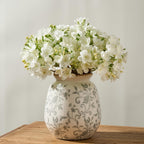 SIDUCAL Ceramic Vintage Pastoral Vase, 7.2 Inch Chinoiserie Floral Vase, Retro Ice Cracked Rustic Farmhouse Vases for Home Decor, Living Room, Bookshelf, Office, Tuscan Decor, Gray Floral