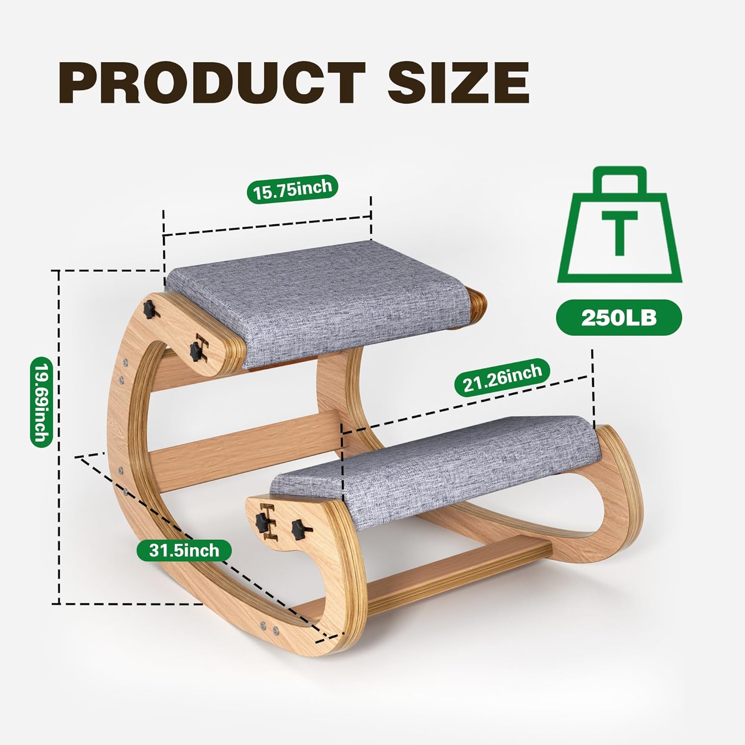 Ergonomic Kneeling Chair with Wooden Frame - Adjustable Height Office Chair with Soft Padding for Back Pain Relief, Posture Correcting Home & Office Desk Chair Wood