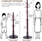 Wooden Coat Rack Free Standing 20 Metal Hooks, Vintage Coat Rack Stand for Entryway, Adjustable Height 73", Heavy Duty Coat Tree with Solid Round Base for Home Bedroom, Office(Walnut-m)