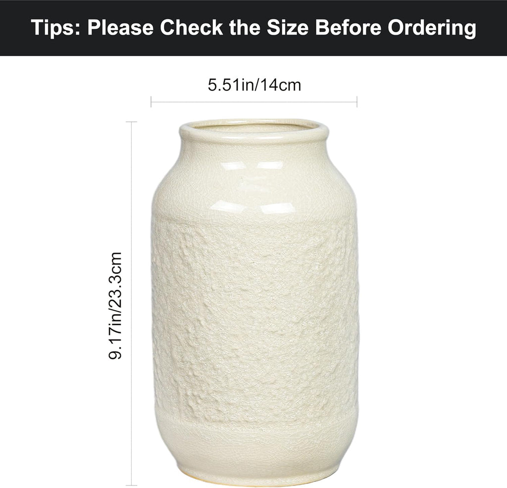 White Ceramic Vase for Flowers, 9 Inch Modern Decorative Vase for Home Decor, Centerpieces, Table, Living Room, Bathroom, Kitchen, Jarrones Decorativos para Sala