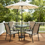 Tangkula 32" Square Outdoor Dining Table with Tempered Glass Top, Outside Bistro Table with 2" Umbrella Hole & Metal Frame, Patio Dining Table for Backyard, Lawn, Deck & Poolside