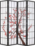 Room Divider,4 Panel Folding Privacy Divider Portable Room Separating Dividers Asian-Style Screen Wall Wood Dividers Tall Freestanding Partition Screen w/Floral Patterned