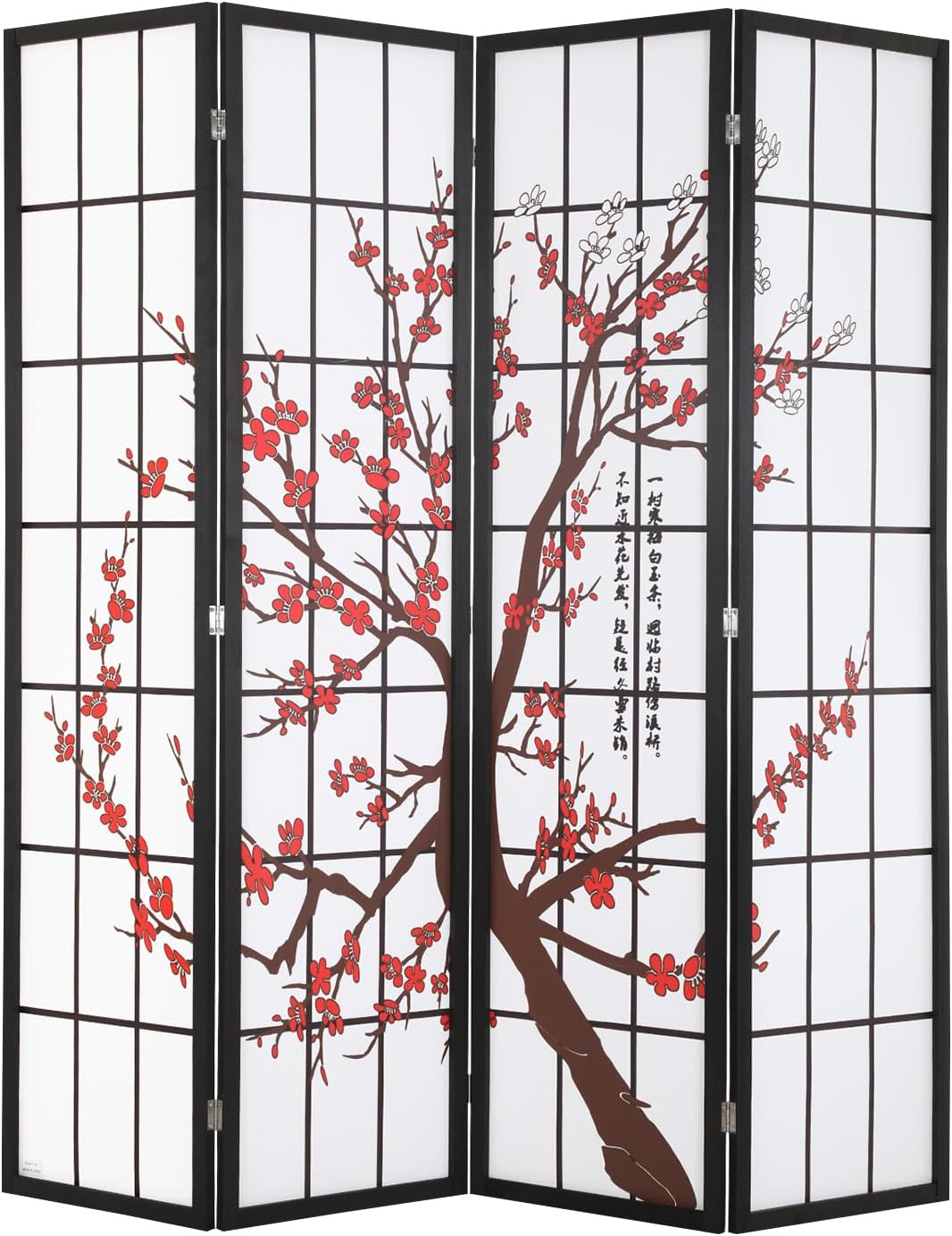 Room Divider,4 Panel Folding Privacy Divider Portable Room Separating Dividers Asian-Style Screen Wall Wood Dividers Tall Freestanding Partition Screen w/Floral Patterned