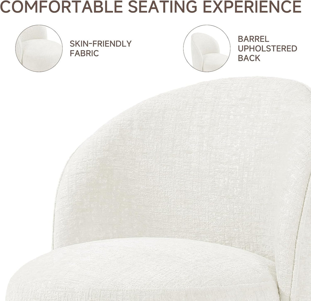 360° Swivel Barrel Accent Chair, Chenille Upholstered Kitchen Dining Room Chair, Makeup Vanity Side Chair for Bedroom Living Room - Beige